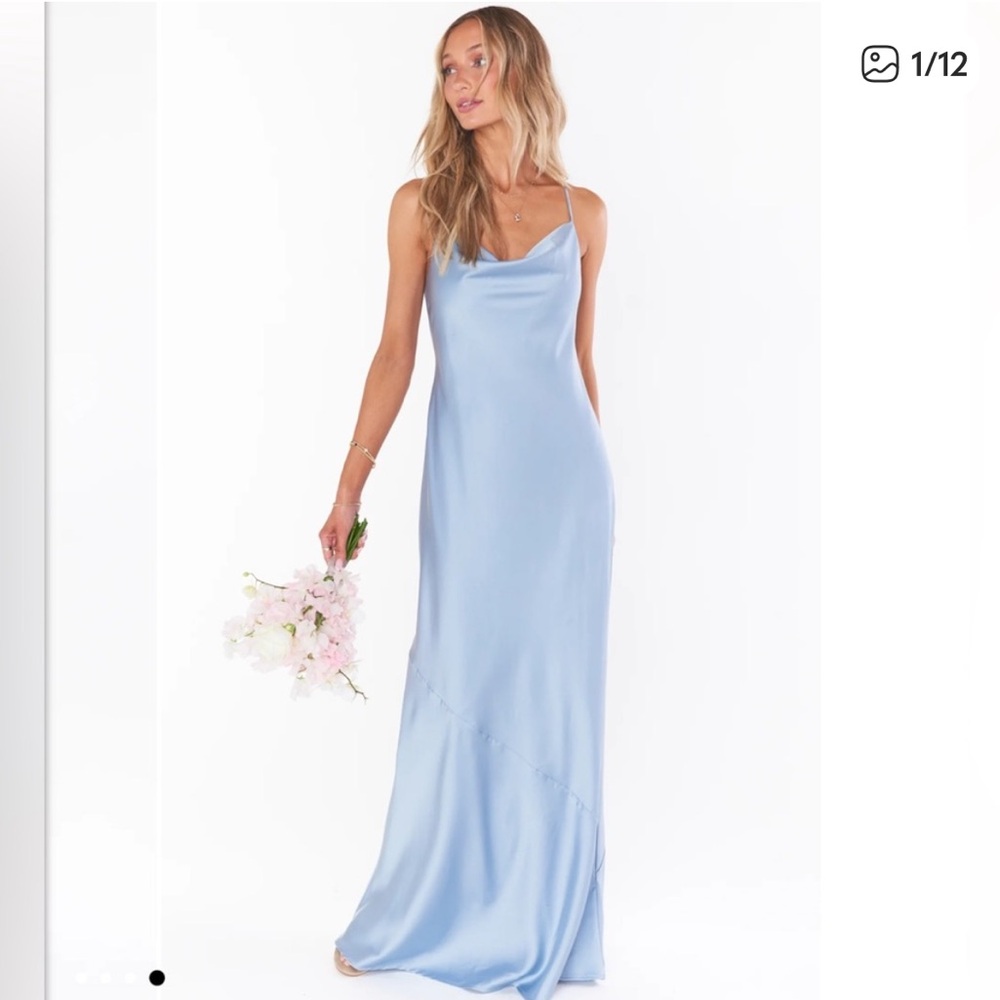 Show Me Your MuMu Light Blue Satin Maxi Tuscany Bridesmaids dress